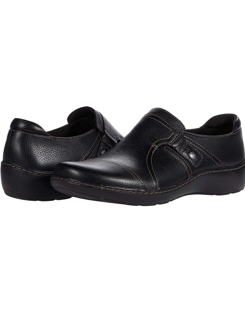 Clarks Slip-on Cora Poppy Comfort Black Leather Shoes Women's Size 11
